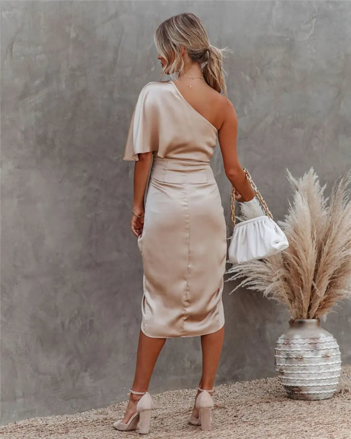 Women Spring Elegant V Neck Metallic Sleeveless Dress