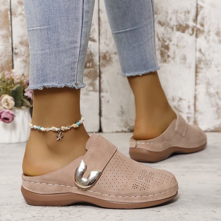 Women Spring Casual Metal Buckle Wedge Slippers