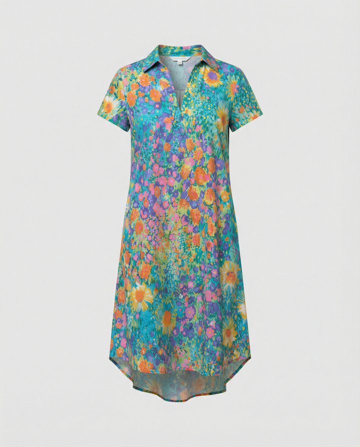 Women Spring Elegant Floral Print V-Neck Smocked Waist Midi Dress