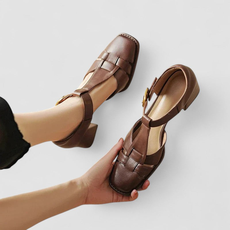 Women Spring Elegant T-Strap Comfort Block Heels