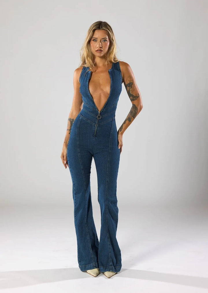 Women Spring Elegant Chic Comfort Denim Jumpsuit