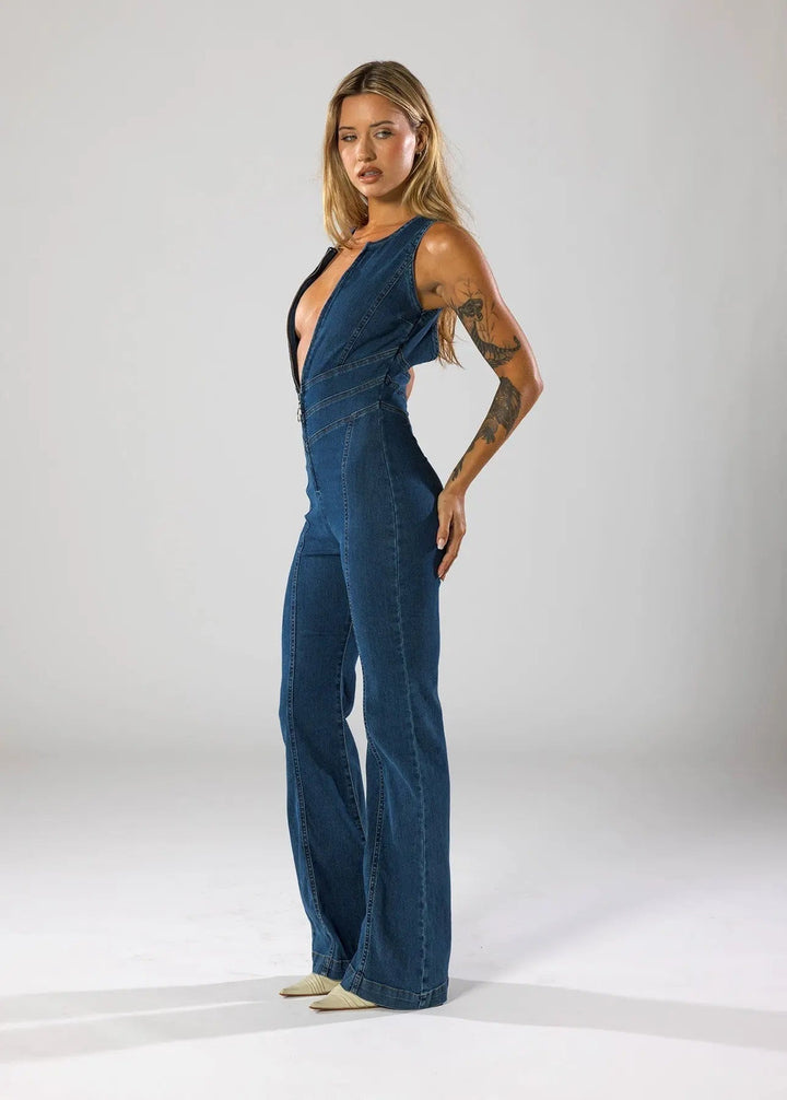 Women Spring Elegant Chic Comfort Denim Jumpsuit