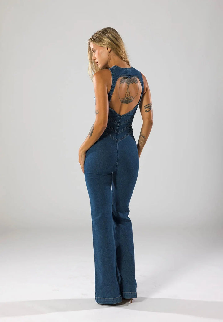 Women Spring Elegant Chic Comfort Denim Jumpsuit