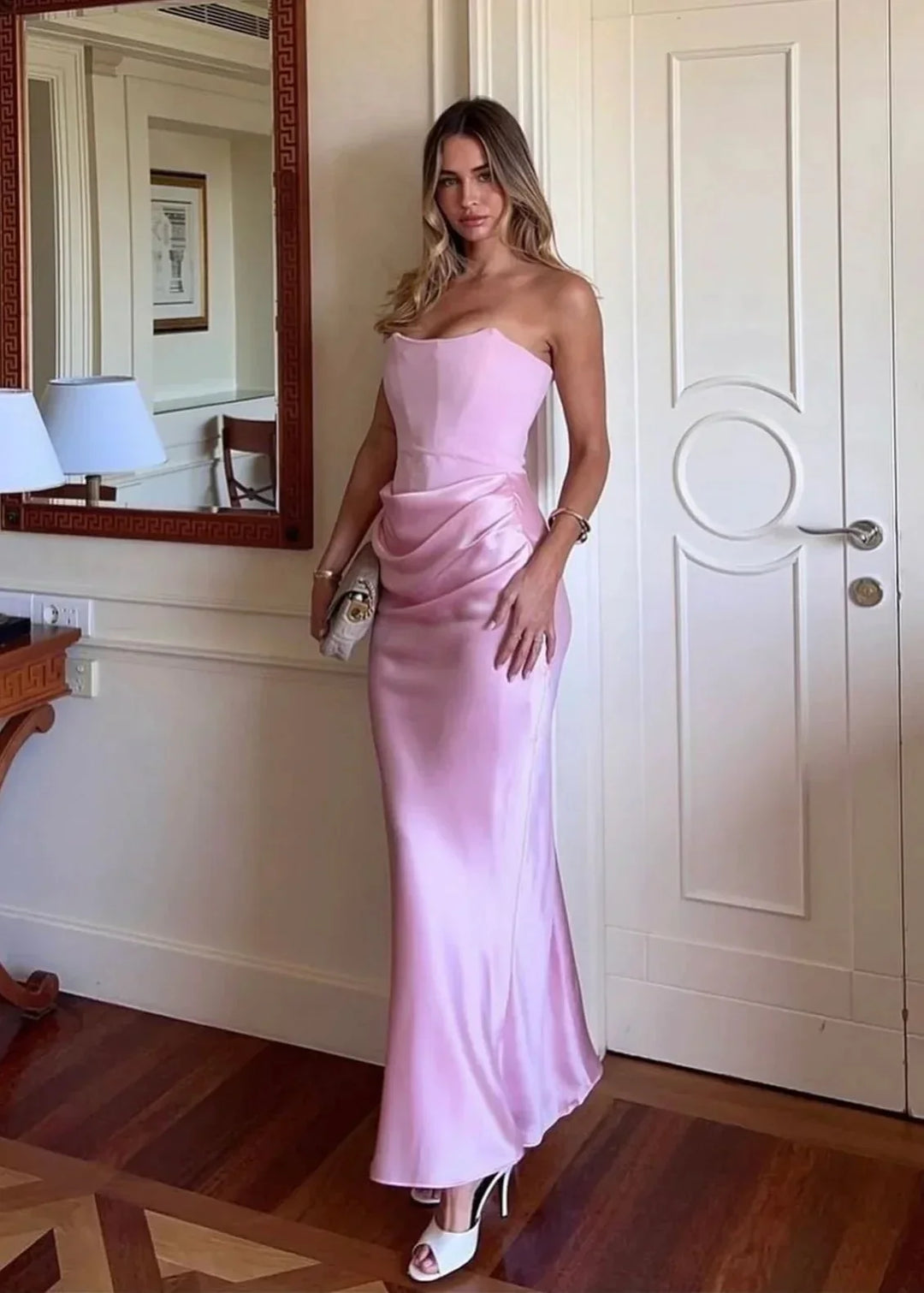 Women Summer Floral V Neck Short Sleeve Casual Maxi Dress