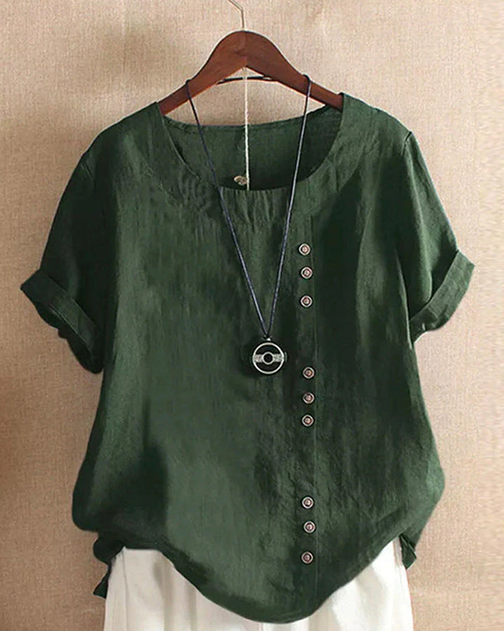 Women Spring Elegant Button Detail Casual Linen Blouse