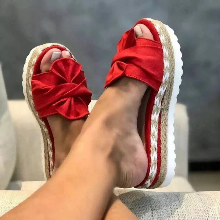 Women Summer Bow Accent Platform Slide Comfort Support Sandals