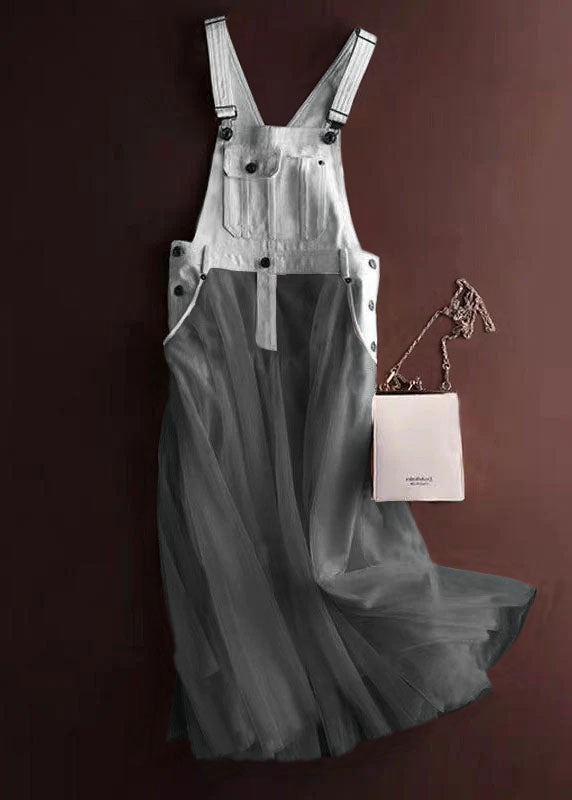 Women dark grey bodice with grey tulle patchwork midi dress and bag accessory