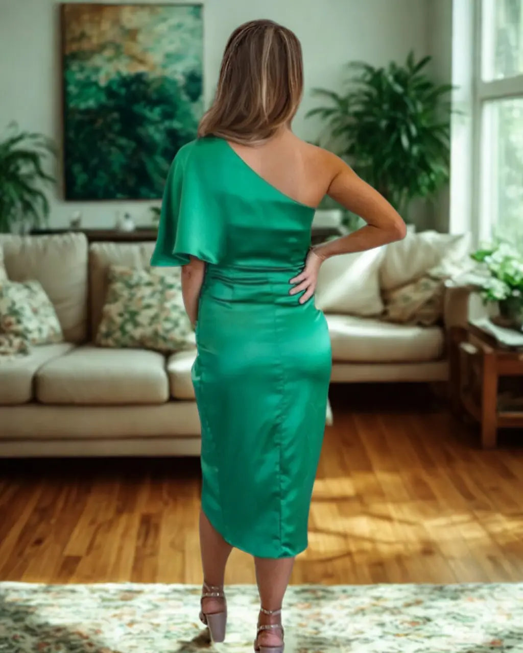 Women Spring Elegant V Neck Metallic Sleeveless Dress