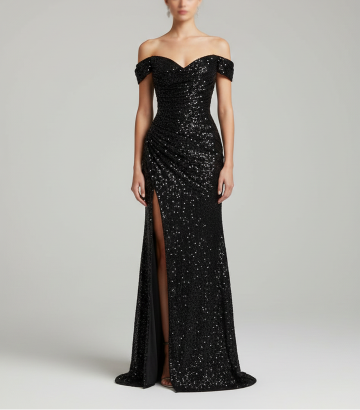 Women Summer Off-Shoulder Sequin Split Detail Maxi Dress