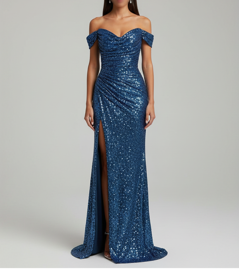 Women Summer Off-Shoulder Sequin Split Detail Maxi Dress