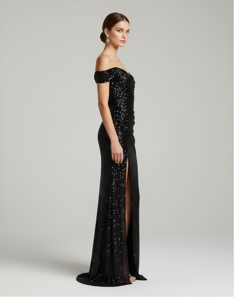 Women Summer Off-Shoulder Sequin Split Detail Maxi Dress