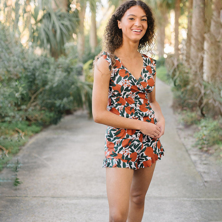 Women Spring Elegant Floral Print Swim Romper with Built-in Bra
