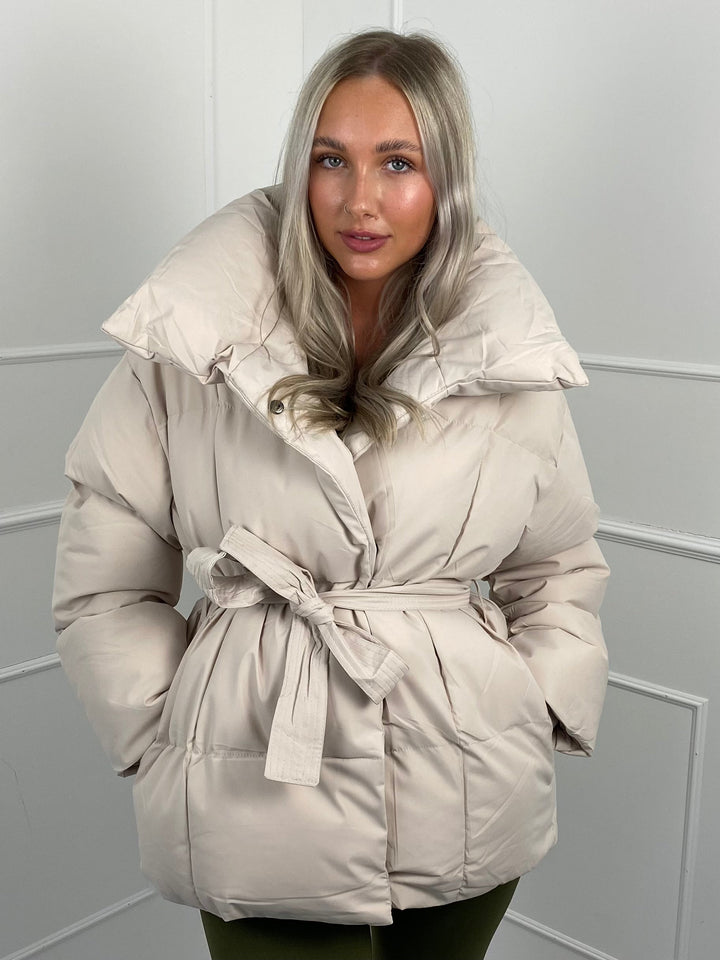 Karly | Short Belted Winter Puffer Jacket with Hood