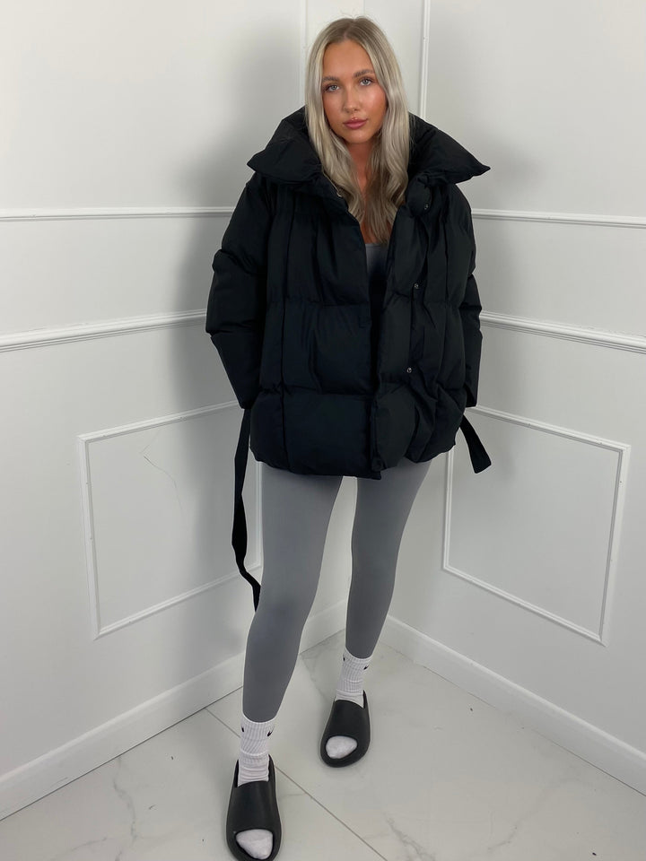 Karly | Short Belted Winter Puffer Jacket with Hood