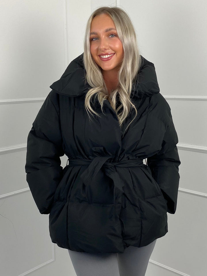 Karly | Short Belted Winter Puffer Jacket with Hood