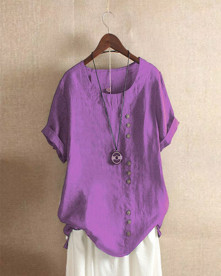 Women Spring Elegant Button Detail Casual Linen Blouse