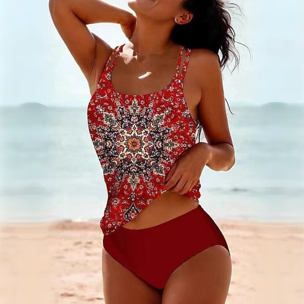 Women Spring Elegant Artistic Floral Print Tankini Set