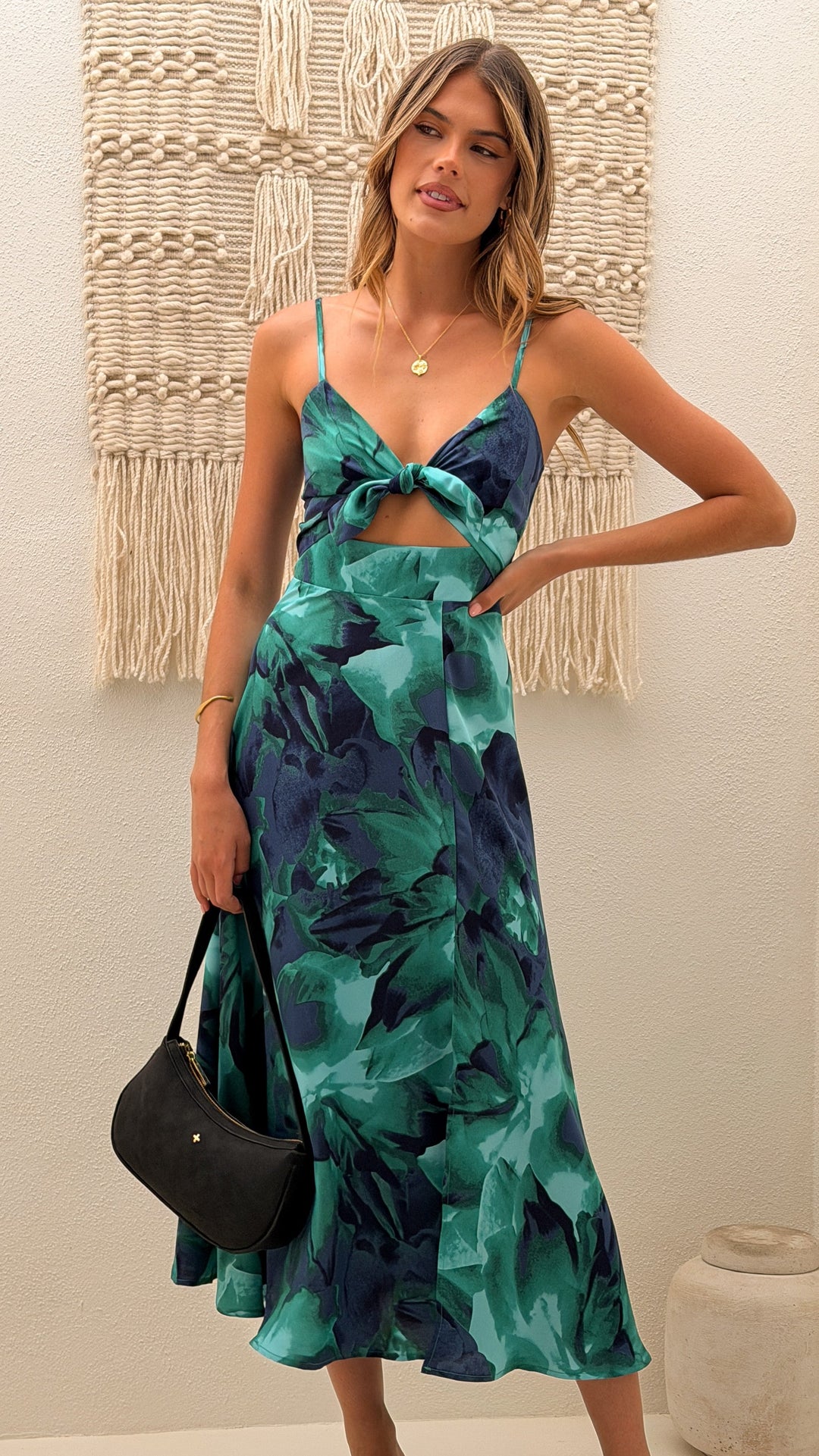 Women Wedding Guest Floral Cut Out Midi Dress