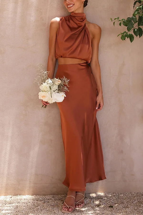 Women Spring Elegant Sleeveless Metallic Wide Leg Jumpsuit