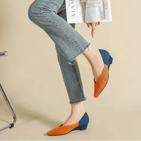 Women Summer Casual Colorblock Pointed Toe Wedge Pumps