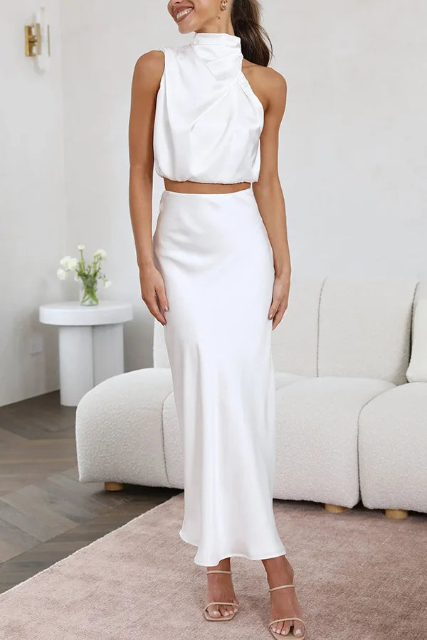 Women Spring Elegant Sleeveless Metallic Wide Leg Jumpsuit