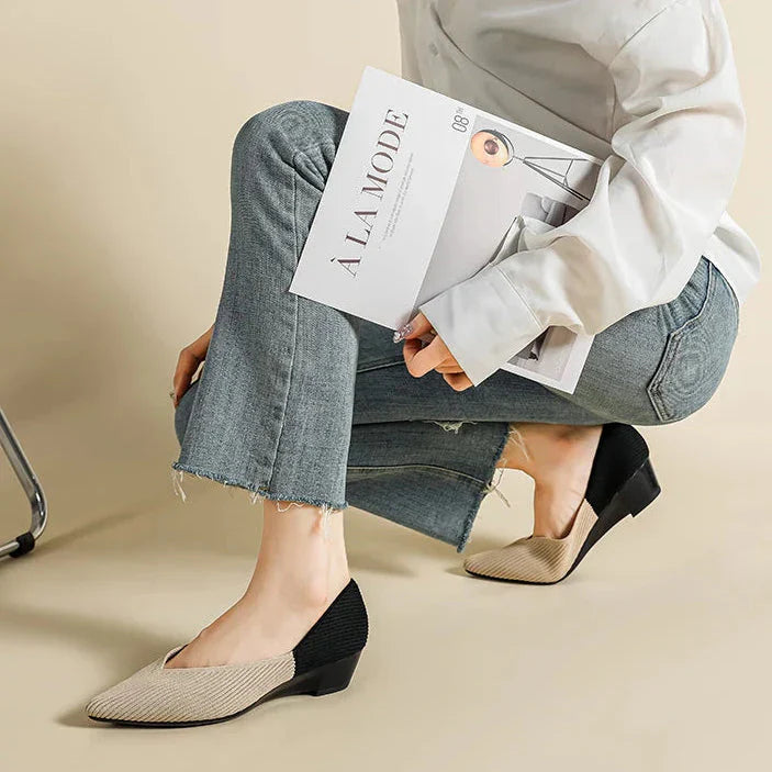 Women Summer Casual Colorblock Pointed Toe Wedge Pumps