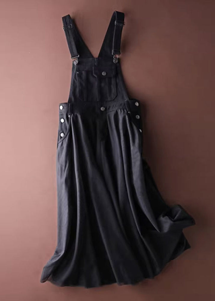 Women black denim tulle patchwork midi dress, full front view on brown backdrop