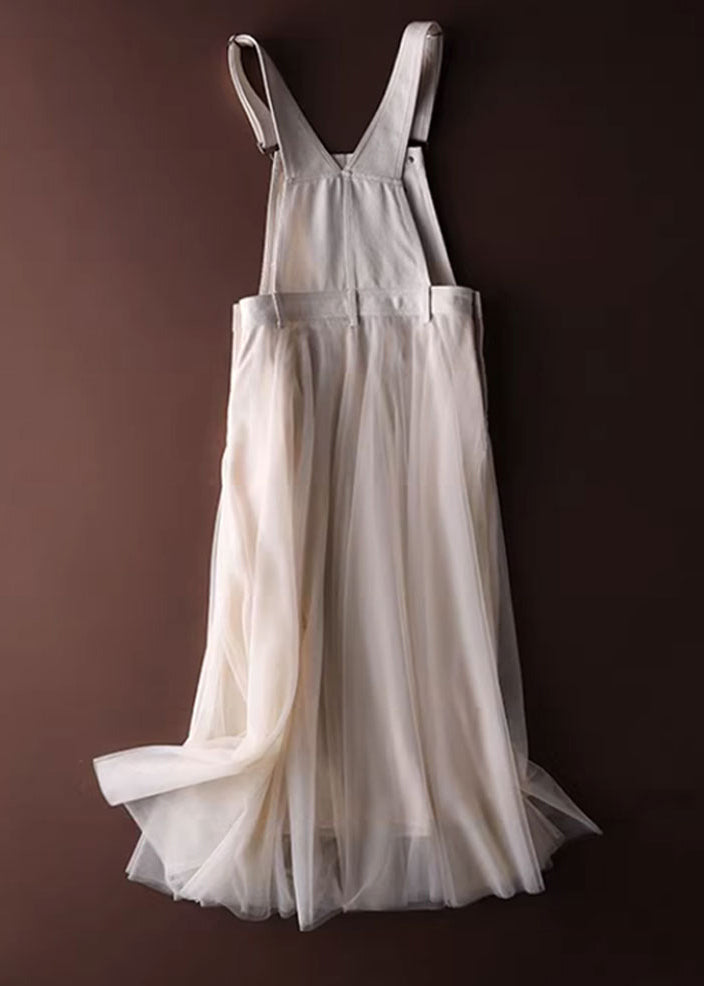 Women Spring Elegant Tulle Patchwork Denim Strap Dress