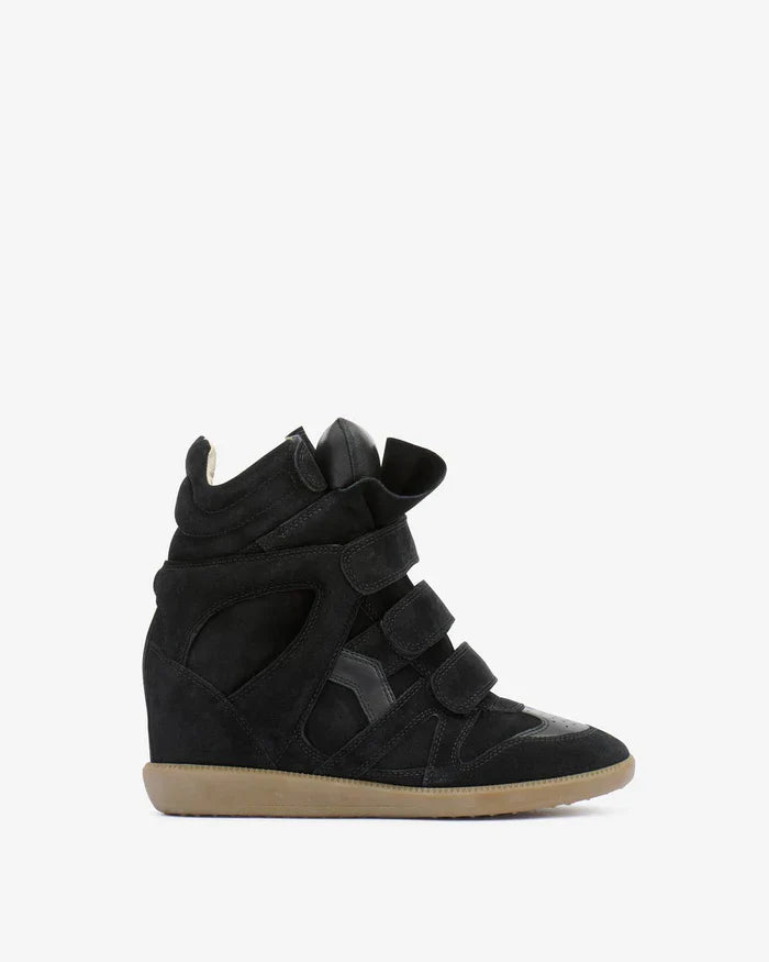 Women's Suede Wedge Sneakers – High-Top Hidden Heel Velcro Strap Shoes