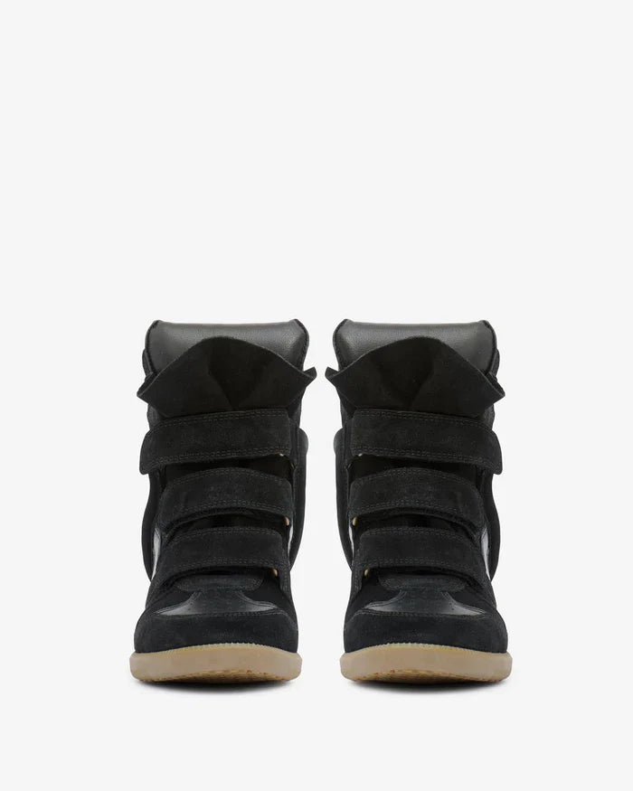 Women's Suede Wedge Sneakers – High-Top Hidden Heel Velcro Strap Shoes