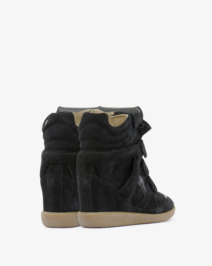 Women's Suede Wedge Sneakers – High-Top Hidden Heel Velcro Strap Shoes