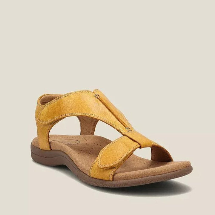 Women yellow adjustable strap casual sandals with cushioned sole and arch support