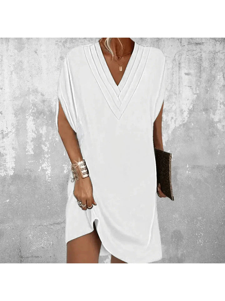 Women Spring V Neck Loose Fit Shift Midi Dress