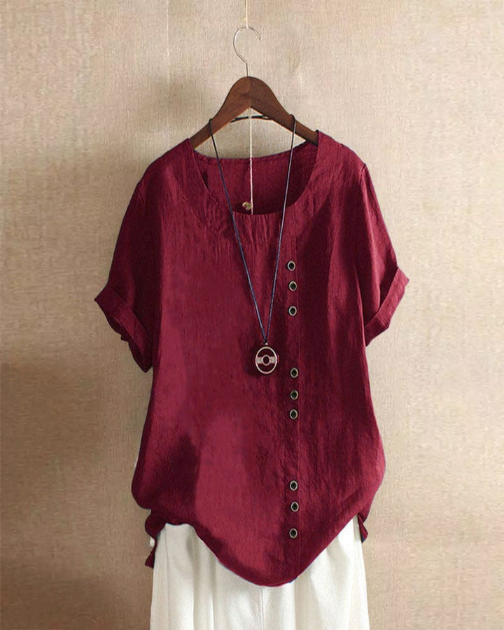 Women Spring Elegant Button Detail Casual Linen Blouse
