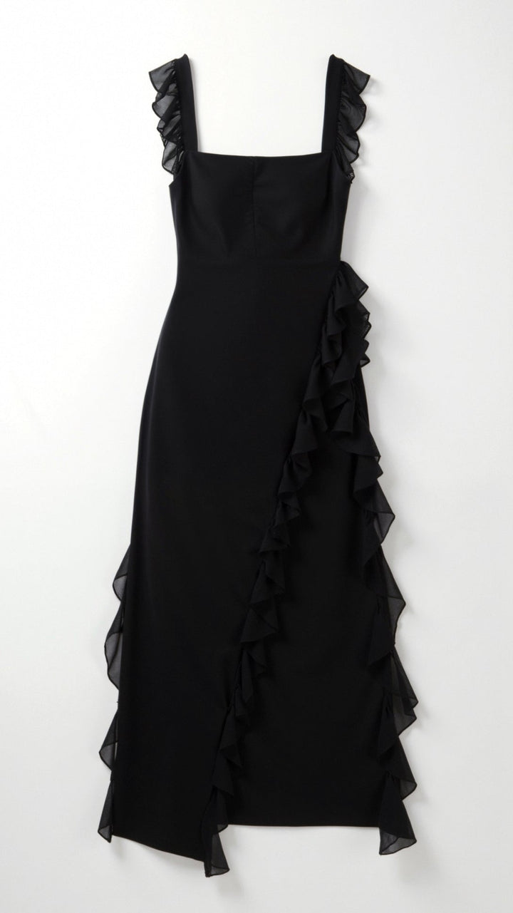 Women Summer Ruffle Strap Split Detail Maxi Dress