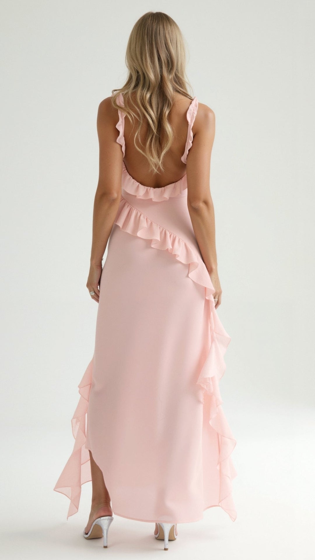 Women Summer Ruffle Strap Split Detail Maxi Dress