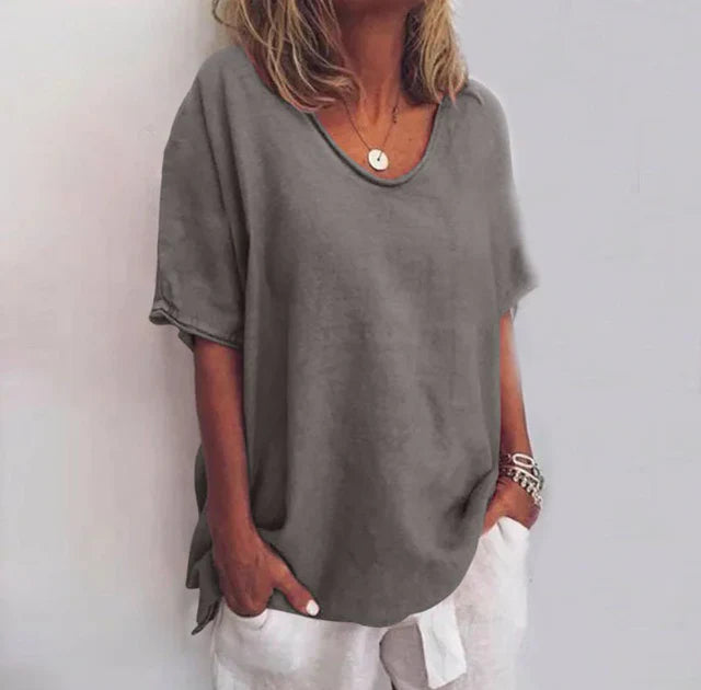 Women Spring Elegant Loose Fit V-Neck T-Shirt