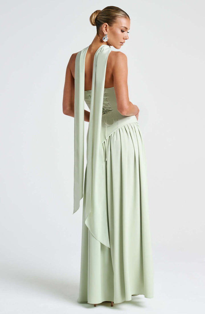Women Spring Strapless Side Split Scarf Detail Maxi Dress