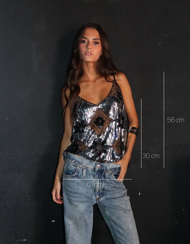 Women Spring Elegant Sleeveless Radiant Embellished Top