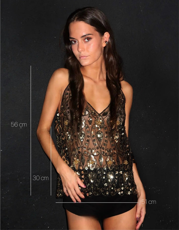 Women Spring Elegant Sleeveless Radiant Embellished Fashion Top