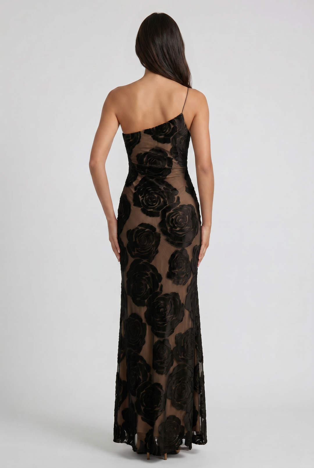 Black Satin Ruched Sleeveless Maxi Cocktail Dress for Women