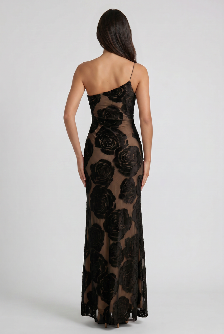 Black Satin Ruched Sleeveless Maxi Cocktail Dress for Women