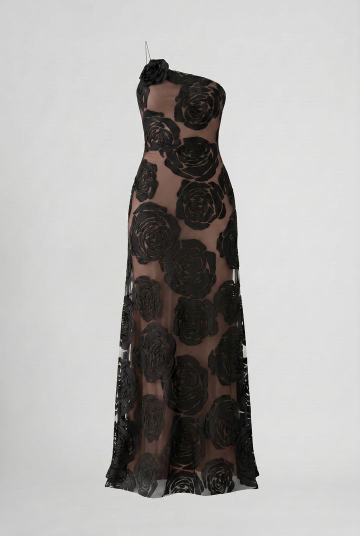 Black Satin Ruched Sleeveless Maxi Cocktail Dress for Women