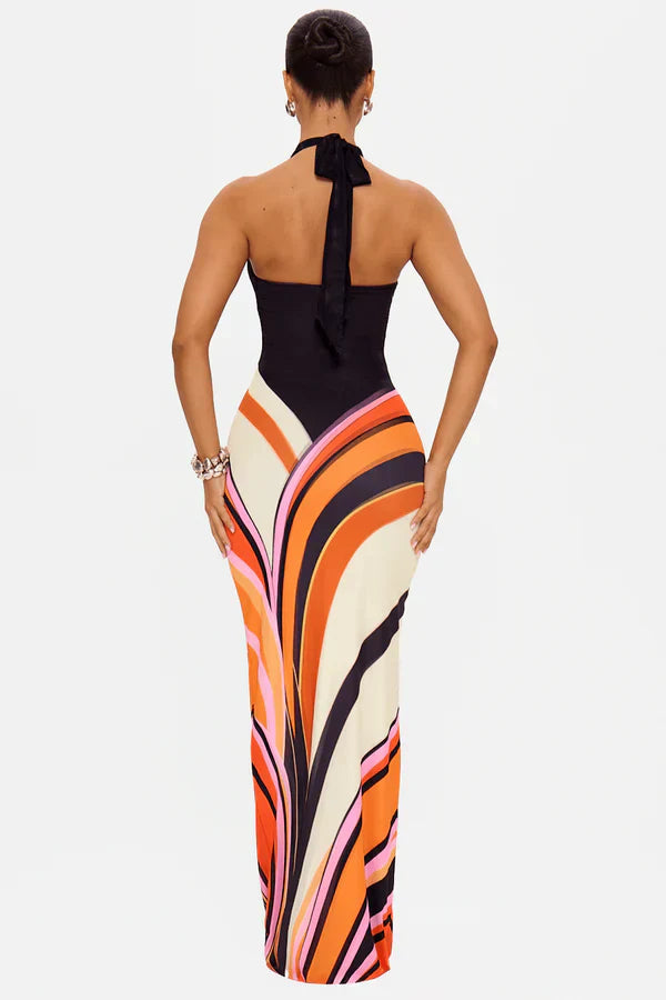 Black Satin Sleeveless Cocktail Maxi Dress for Women