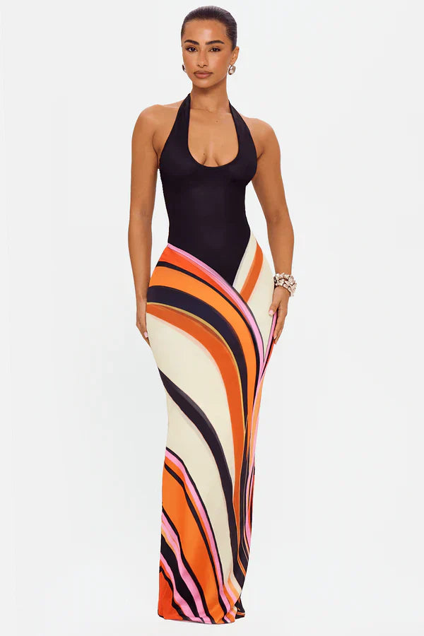 Black Satin Sleeveless Cocktail Maxi Dress for Women