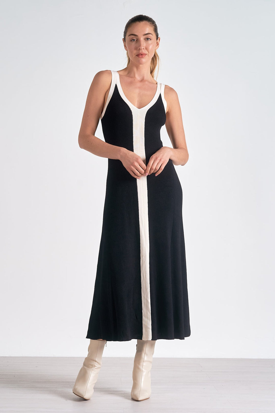 Black Satin Sleeveless Cocktail Midi Dress for Women