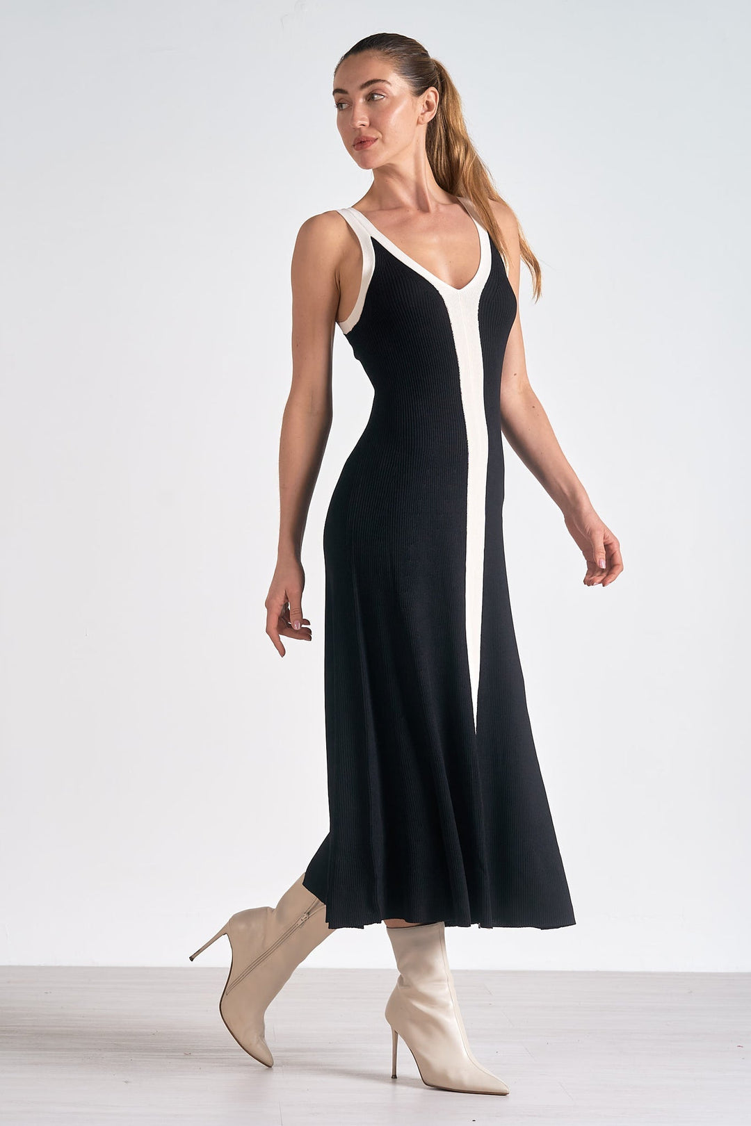 Black Satin Sleeveless Cocktail Midi Dress for Women