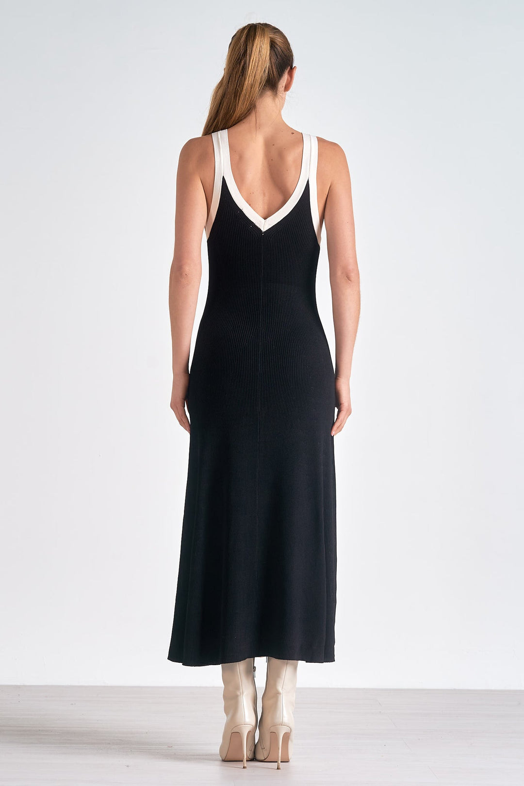 Black Satin Sleeveless Cocktail Midi Dress for Women