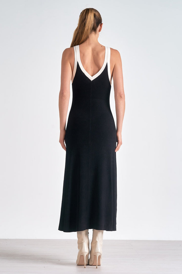 Black Satin Sleeveless Cocktail Midi Dress for Women