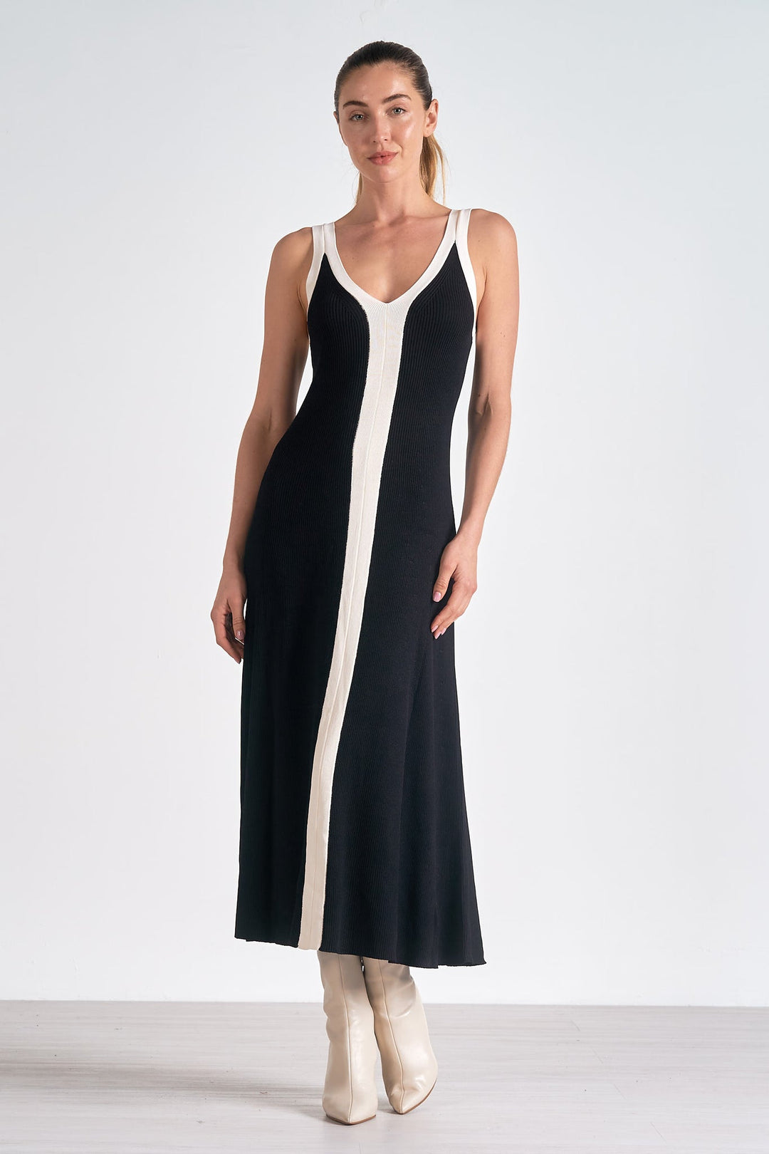 Black Satin Sleeveless Cocktail Midi Dress for Women